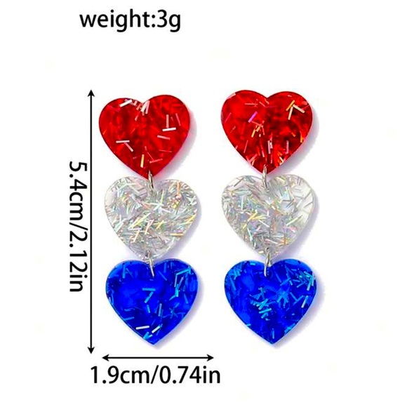 🇺🇸❤️🤍💙 LOVE U.S.A.❗️PATRIOTIC❗️ HEART-SHAPED RED, SILVER, & BLUE EARRINGS❗️ - Picture 5 of 5